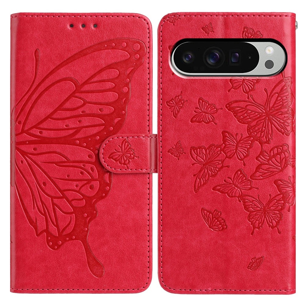 Floral Butterfly knižkové puzdro na Google Pixel 10 Pro XL/Pixel 9 Pro XL - červené