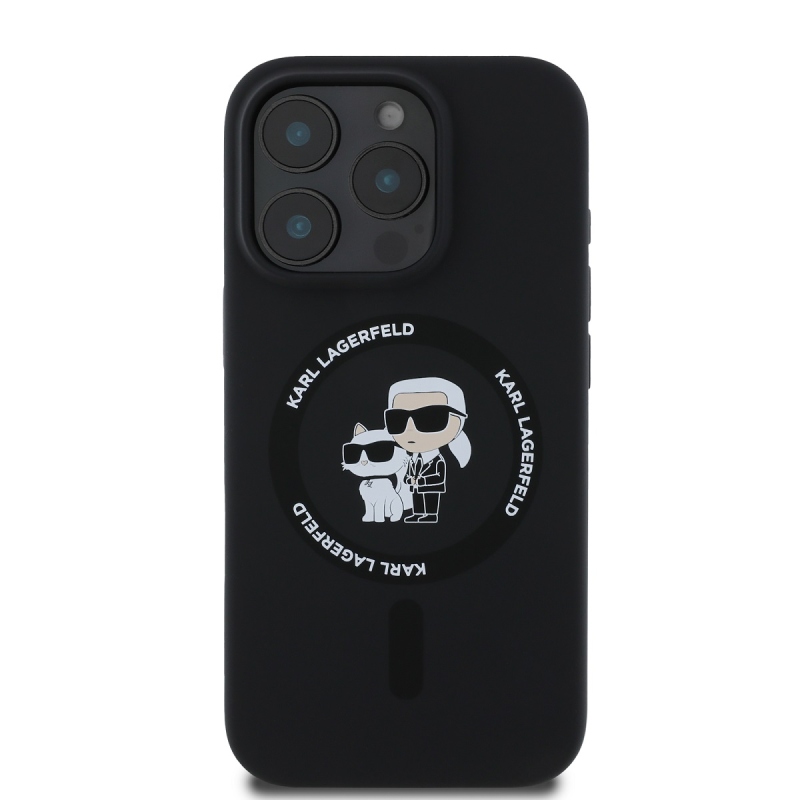 Karl Lagerfeld Liquid Silicone Karl and Choupette MagSafe Zadný Kryt pre iPhone 16 Pro Max Black