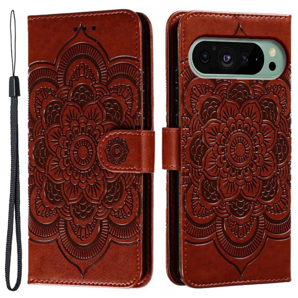 Mandala knižkové puzdro na Google Pixel 10 Pro/Pixel 10/9 Pro/9 - hnedé