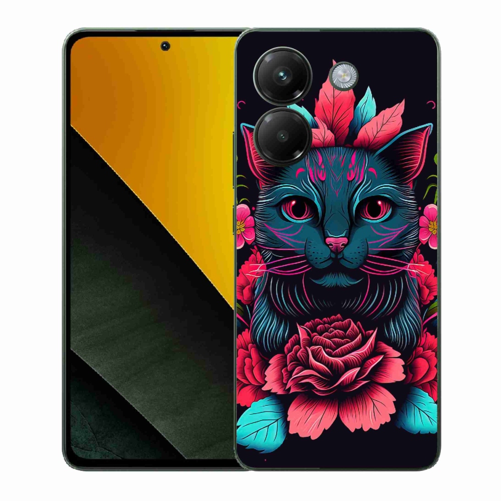 Gélový kryt mmCase na Xiaomi Poco M7 Pro 5G - kvety a mačka