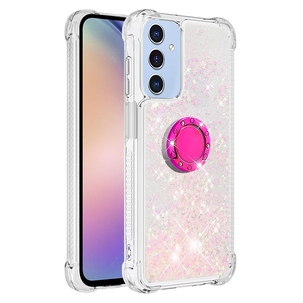 Glitt presýpacie gélový obal s krúžkom na prst na Samsung Galaxy A17 4G/5G - ružový/hviezdičky