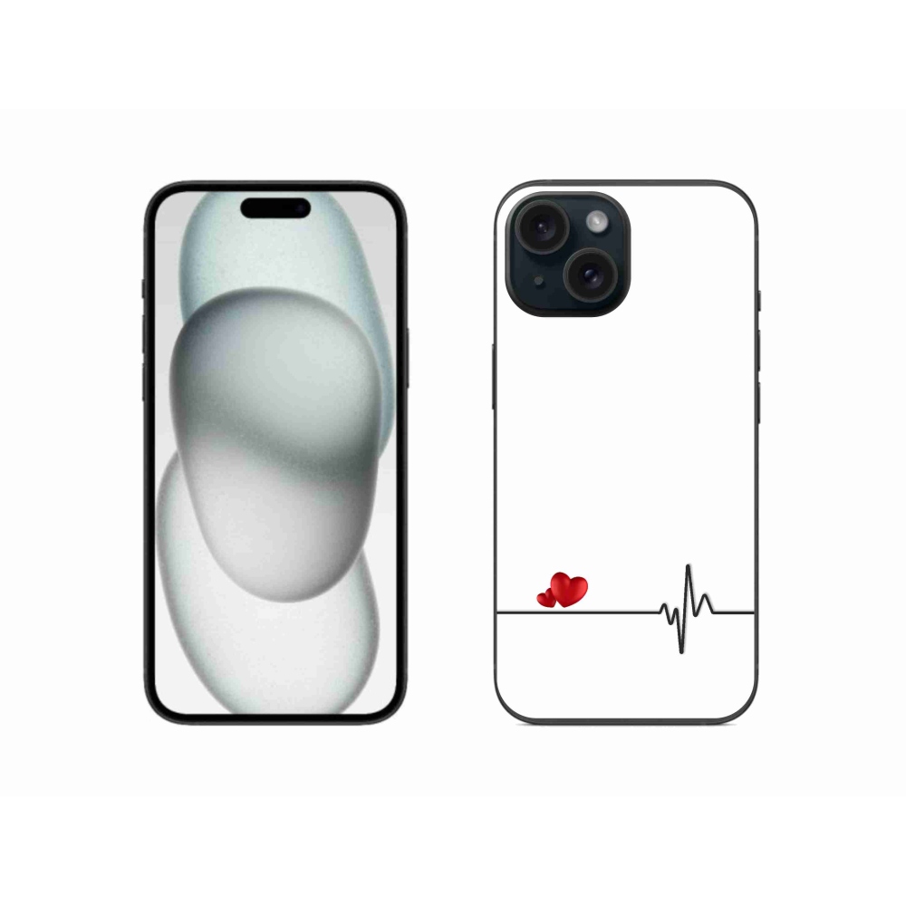 Gélový kryt mmCase na iPhone 15 - srdce a tep biele pozadie