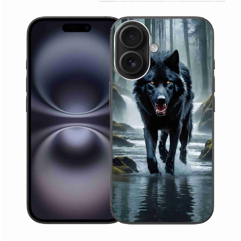 Gélový kryt mmCase na iPhone 16 - čierny vlk