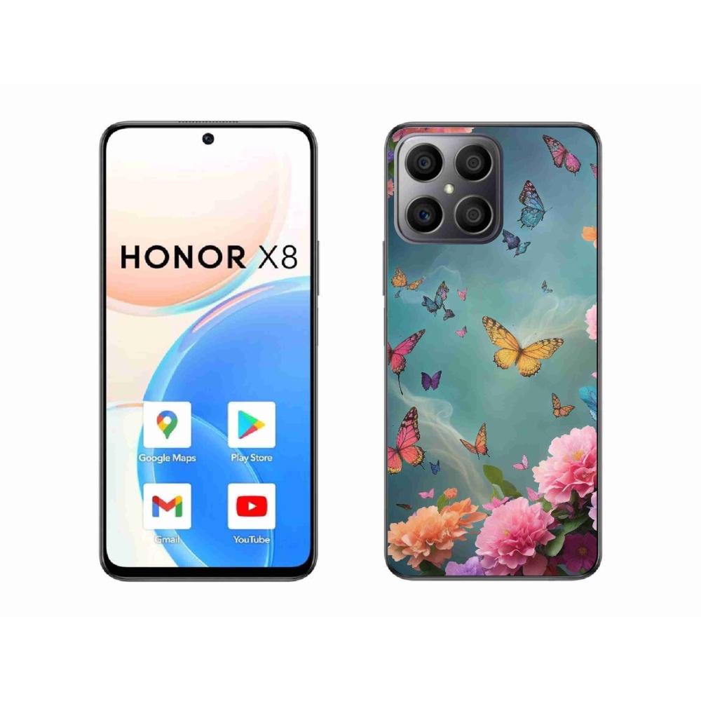 Gélový kryt mmCase na Honor X8 - farebné kvety a motýle