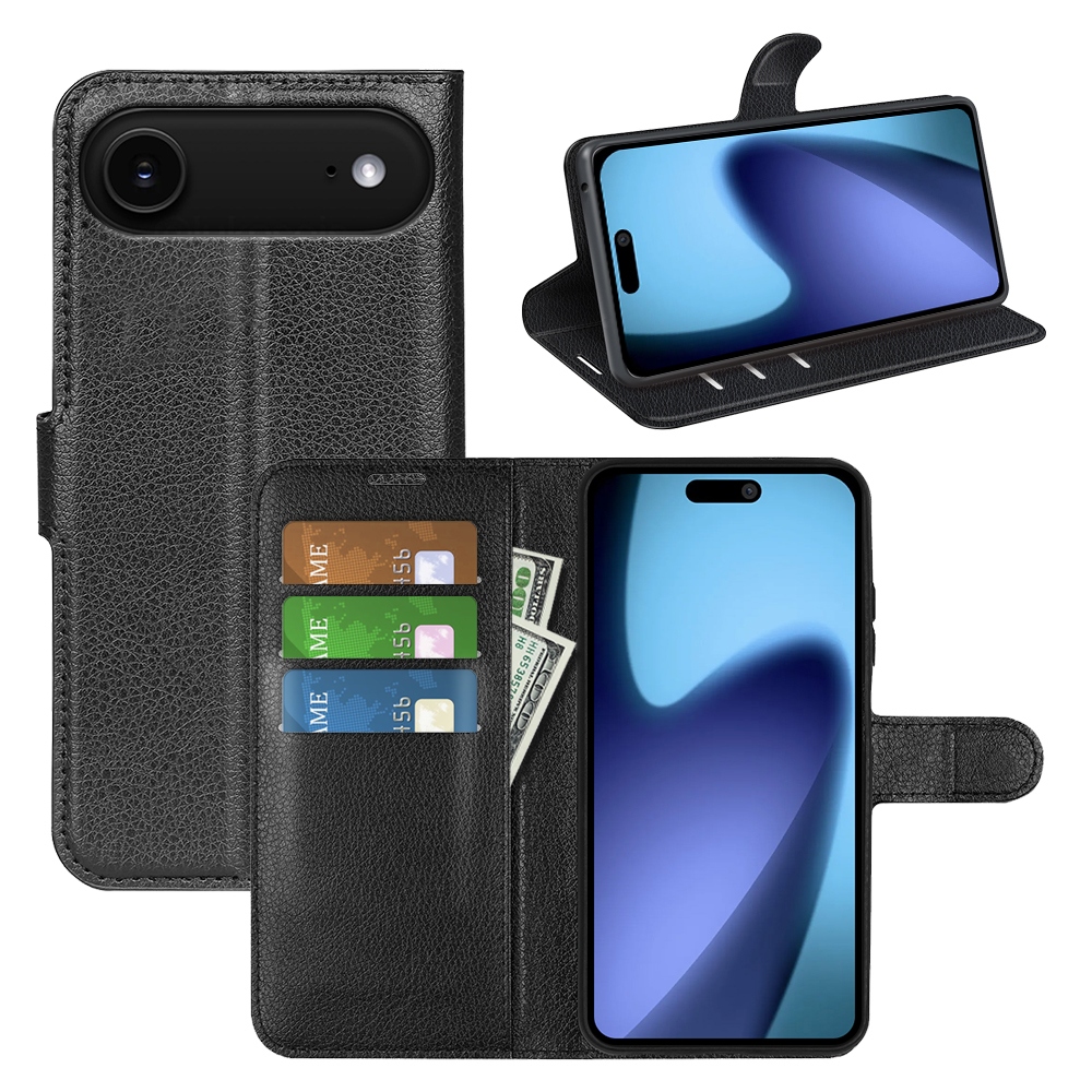 Litchi knižkové púzdro na iPhone 17 Air - čierne