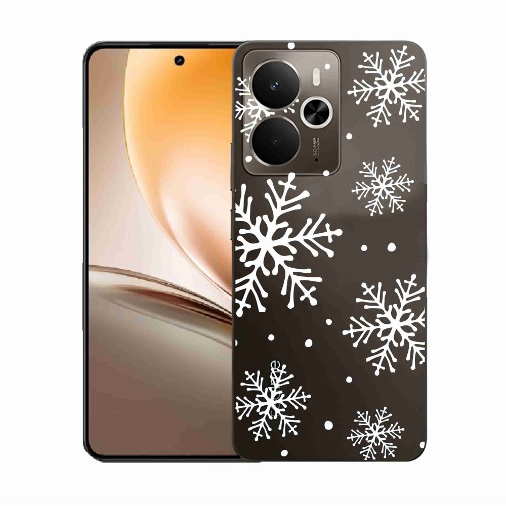 Gélový kryt mmCase na Realme 14 5G - biele vločky na priehľadnom pozadí