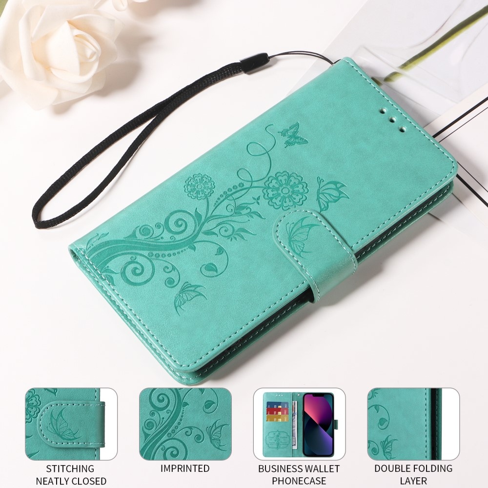 Flowery knižkové púzdro na Xiaomi Redmi A5 - modrozelené