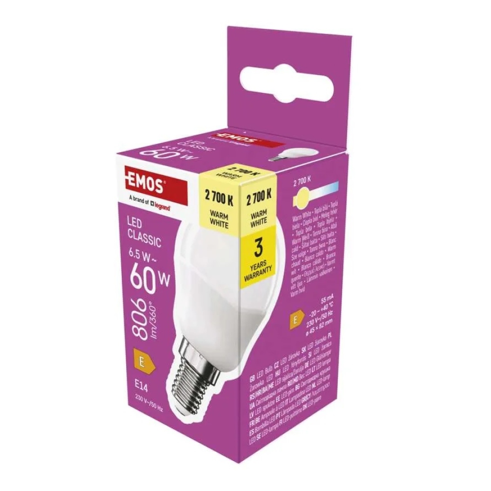 LED žiarovka Classic Mini Globe / E14 / 6,5 W (60 W) / 806 lm / teplá biela