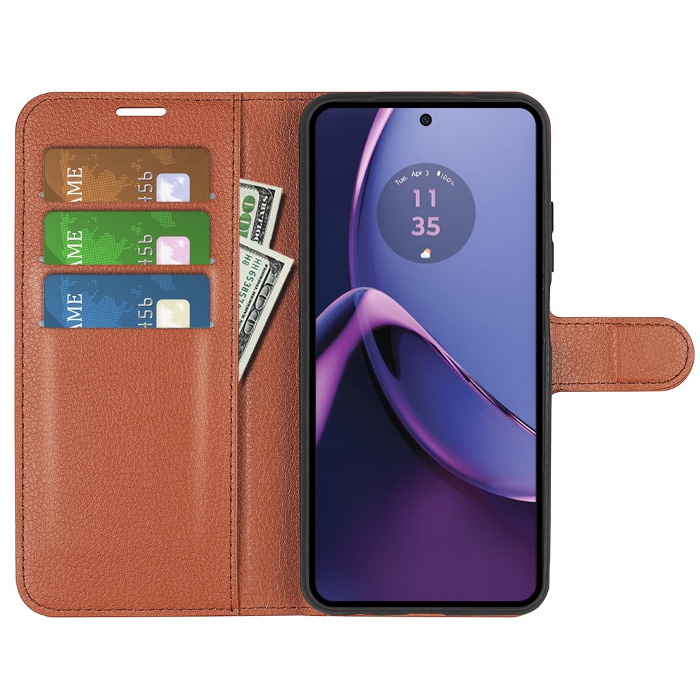 Litchi knižkové púzdro na Motorola Moto G84 5G - hnedé