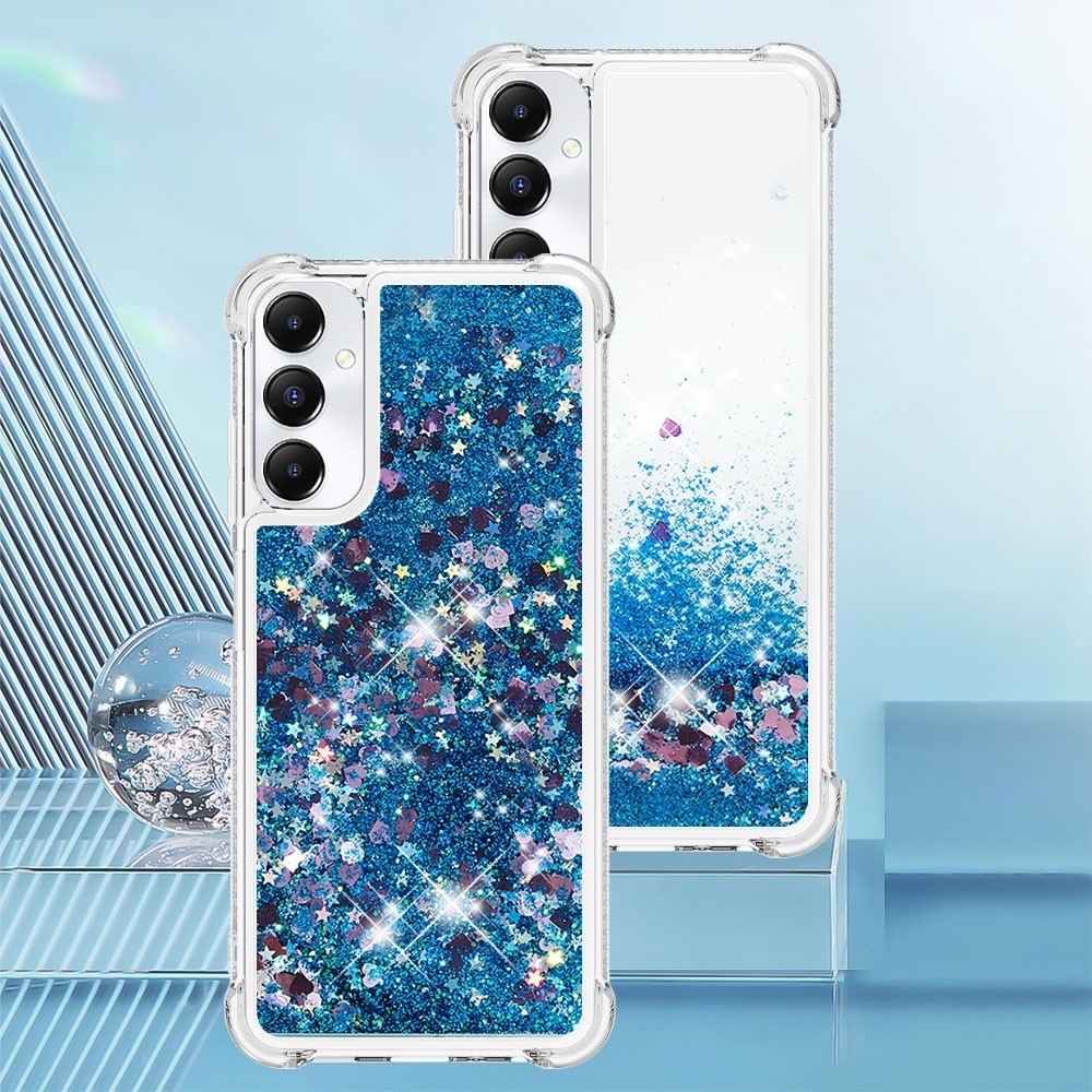 Glitter gélový presýpací obal na Samsung Galaxy A05s - modrý/srdiečka