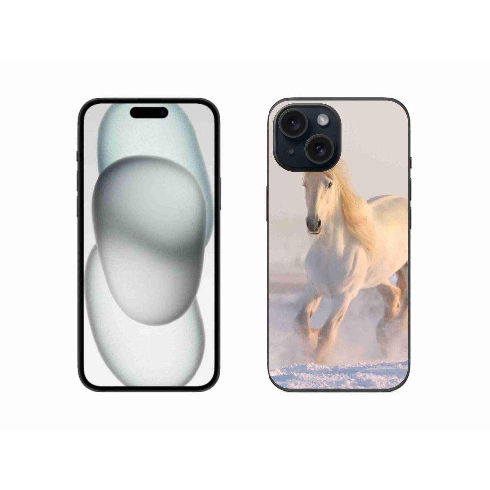 Gélový obal mmCase na iPhone 15 - kôň v snehu