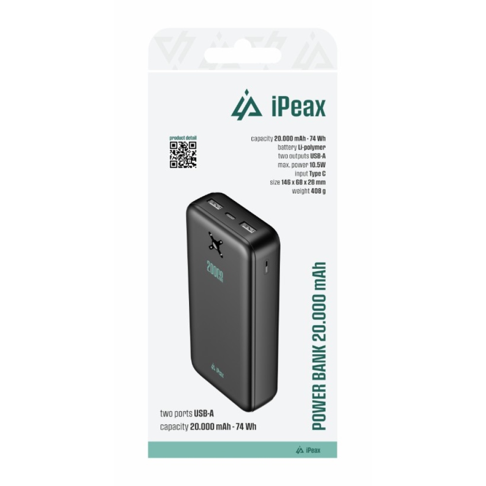 iPEAX Powerbanka 20 000 mAh 10,5W 2x USB-A, čierna