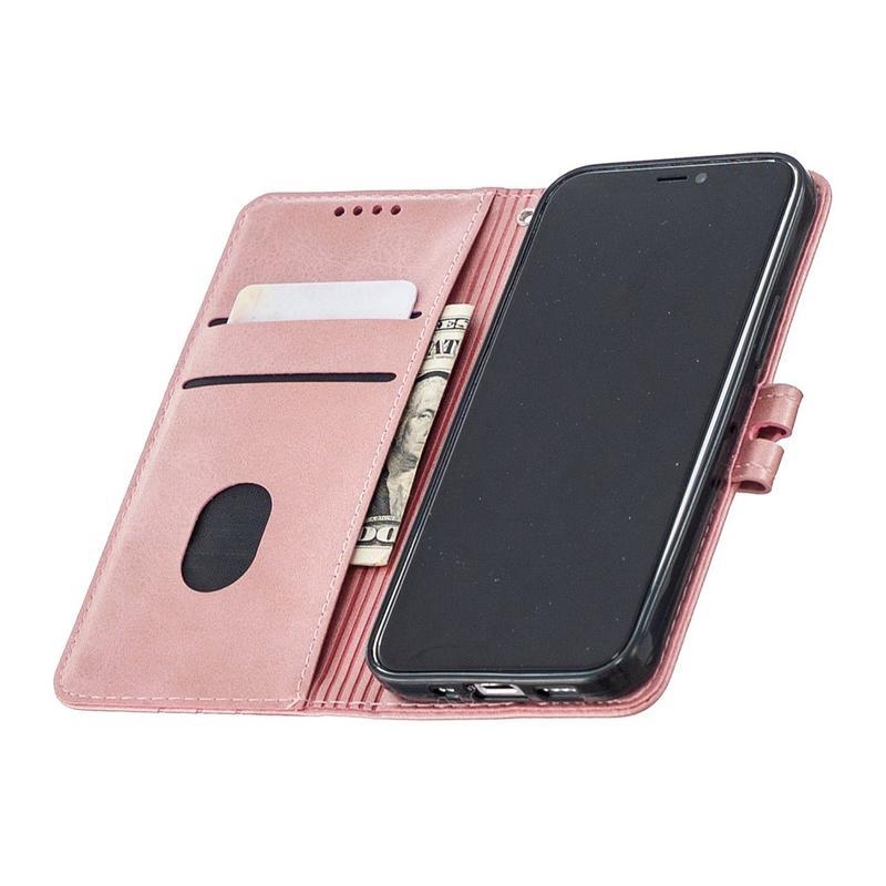 Wallet PU kožené peněženkové puzdro na mobil iPhone 12 mini - růžovozlaté