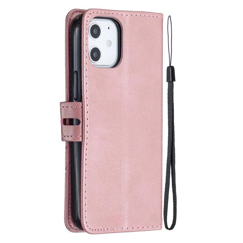Wallet PU kožené peněženkové puzdro na mobil iPhone 12 mini - růžovozlaté