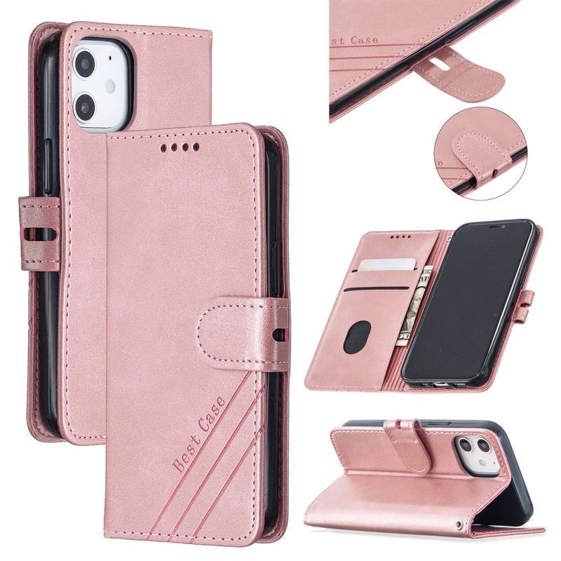 Wallet PU kožené peněženkové puzdro na mobil iPhone 12 mini - růžovozlaté