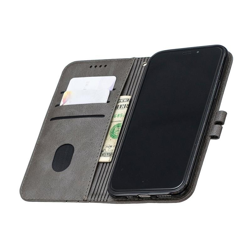 Wallet PU kožené peněženkové puzdro na mobil iPhone 12 mini - šedé