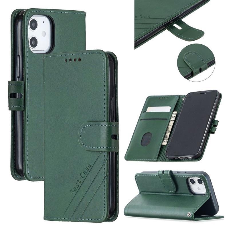 Wallet PU kožené peněženkové puzdro na mobil iPhone 12 mini - zelené