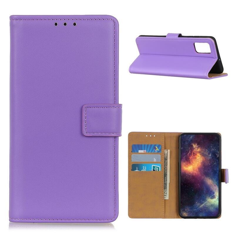 Wallet PU kožené peněženkové puzdro na mobil Samsung Galaxy A02s (164.2x75.9x9.1mm) - fialové