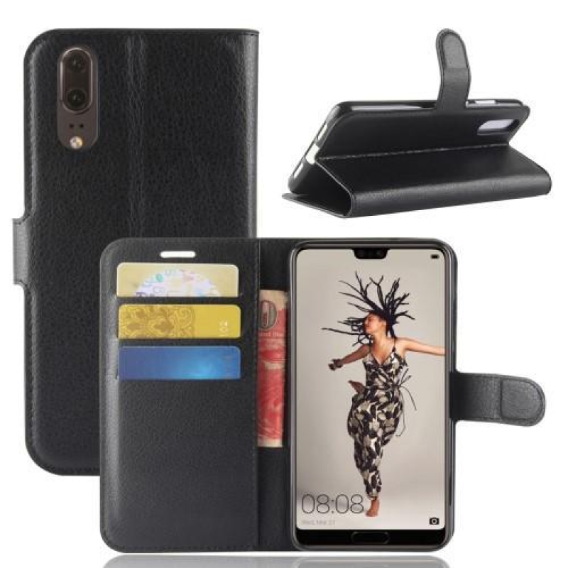 Wallet PU kožené puzdro na Huawei P20 - čierne