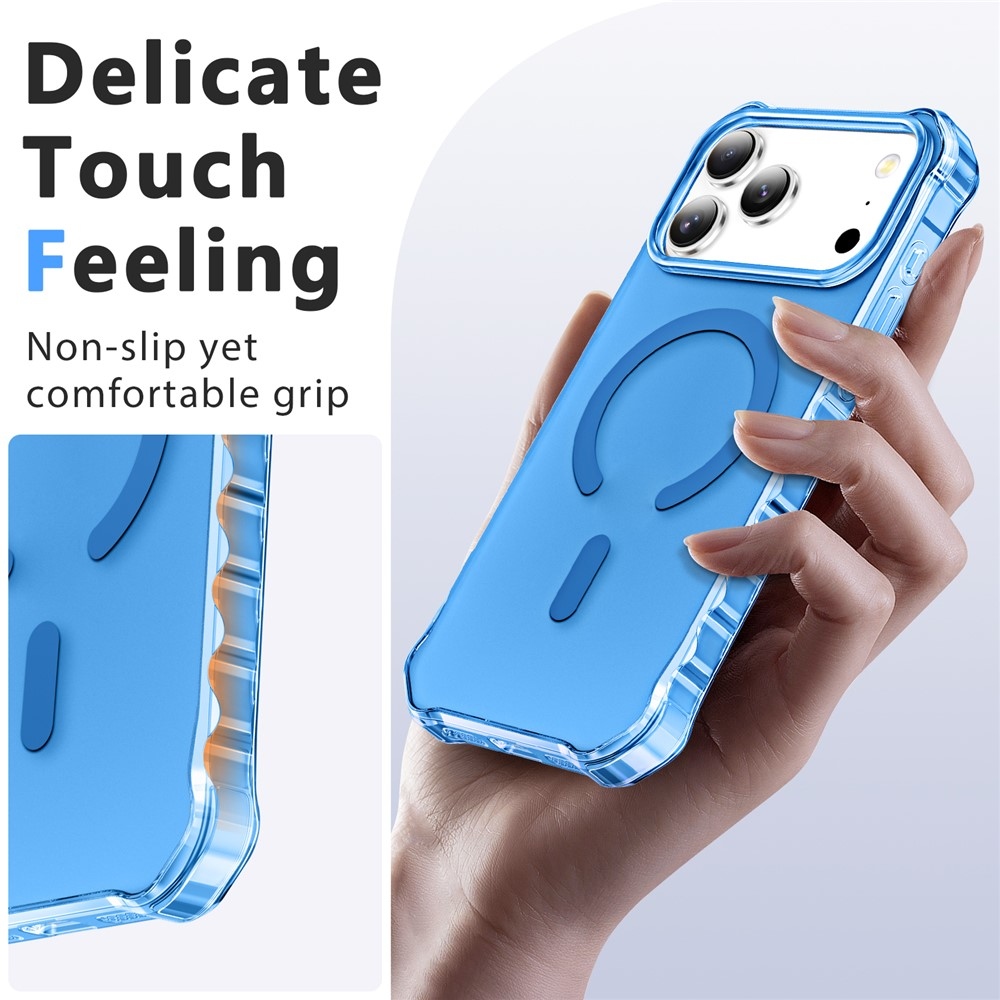 Wavy gélový obal s pevným chrbtom a MagSafe na iPhone 18 Pro/17 Pro - modrý