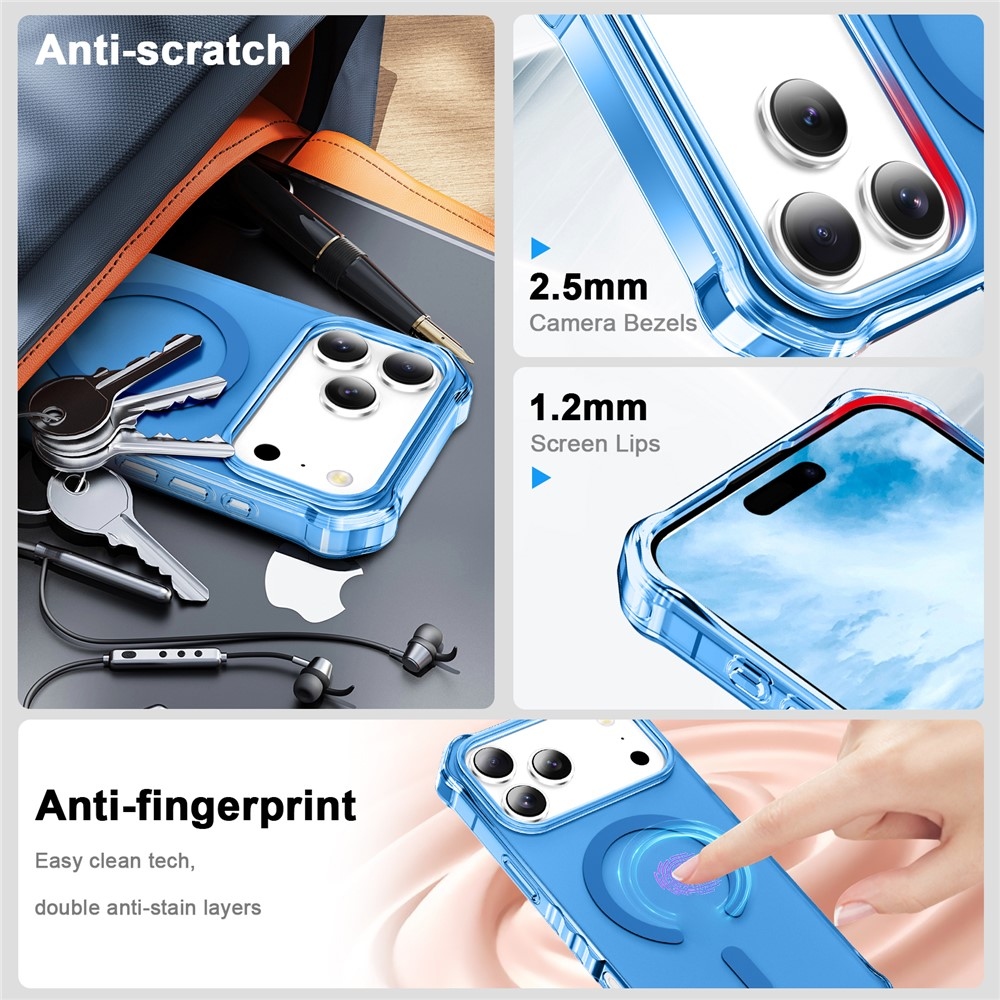 Wavy gélový obal s pevným chrbtom a MagSafe na iPhone 18 Pro/17 Pro - modrý
