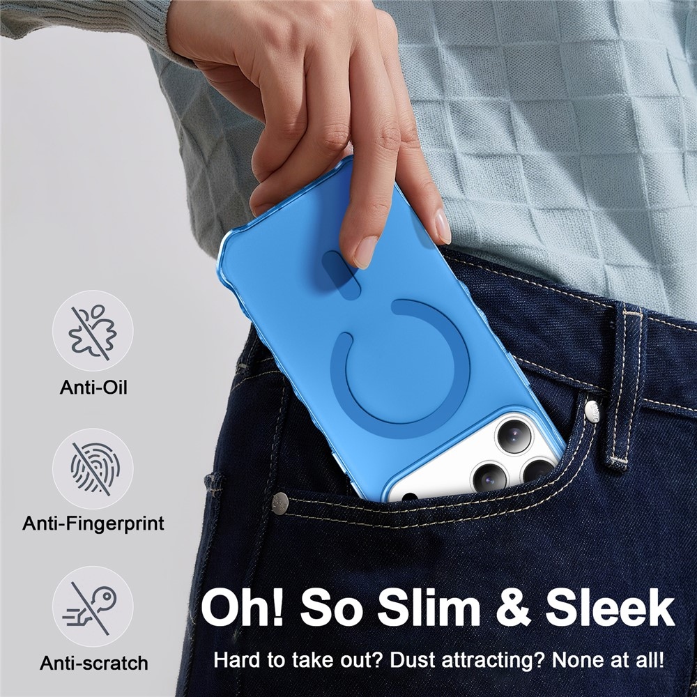 Wavy gélový obal s pevným chrbtom a MagSafe na iPhone 18 Pro/17 Pro - modrý