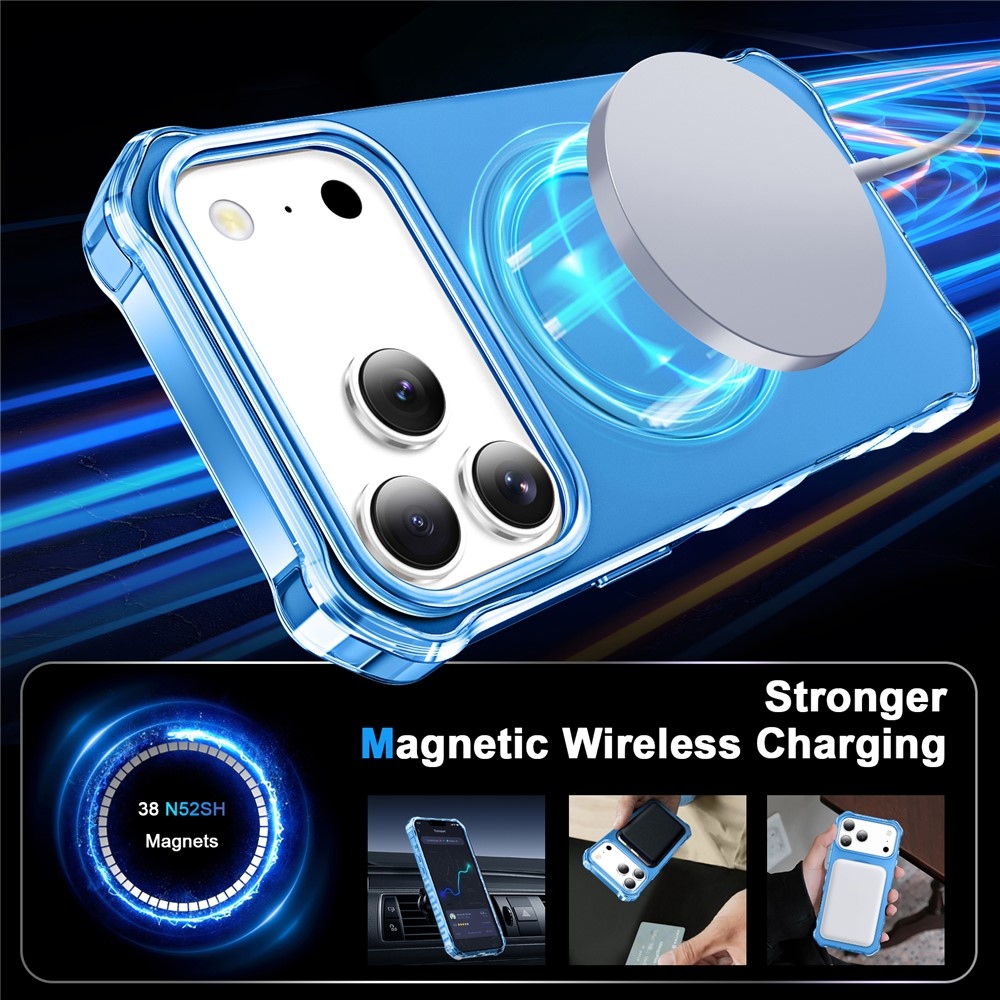 Wavy gélový obal s pevným chrbtom a MagSafe na iPhone 18 Pro/17 Pro - modrý