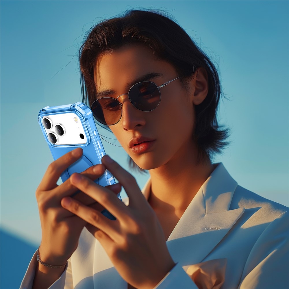Wavy gélový obal s pevným chrbtom a MagSafe na iPhone 18 Pro/17 Pro - modrý