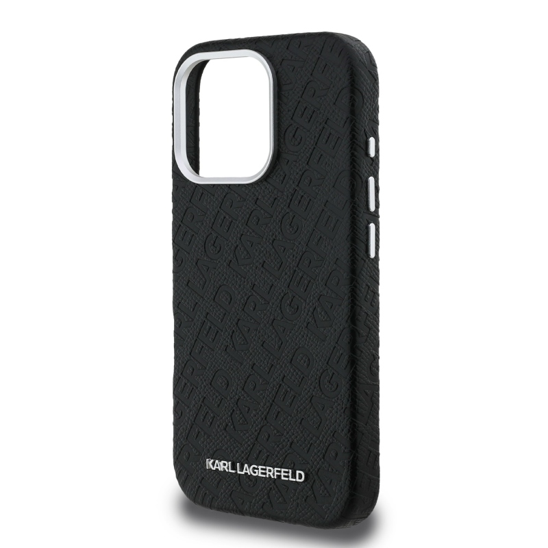 Karl Lagerfeld Grained PU Repeated Logo MagSafe Zadný Kryt pre iPhone 16 Pro Black