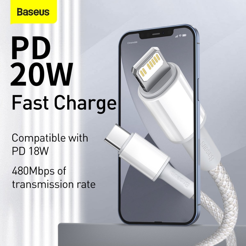 Baseus High Density Braided Series Fast Charging Dátový Kábel USB-C - Lighting 20W 1m White