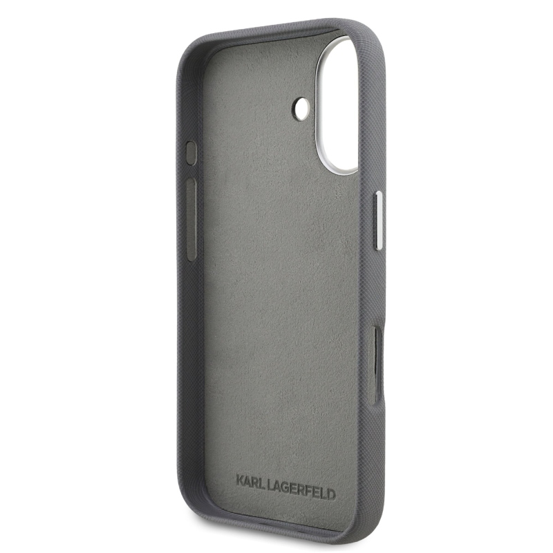 Karl Lagerfeld Grained PU K&CH Heads Zadný Kryt pre iPhone 16 Grey
