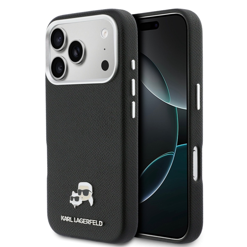 Karl Lagerfeld PU Karl and Choupette Heads Pins MagSafe zadný kryt pre iPhone 17 Pro Max Black