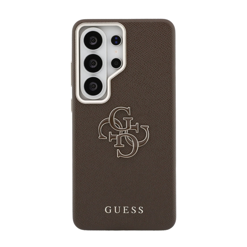 Guess PU 4G Resin Metal Logo Zadný kryt pre Samsung Galaxy S26 Ultra Brown