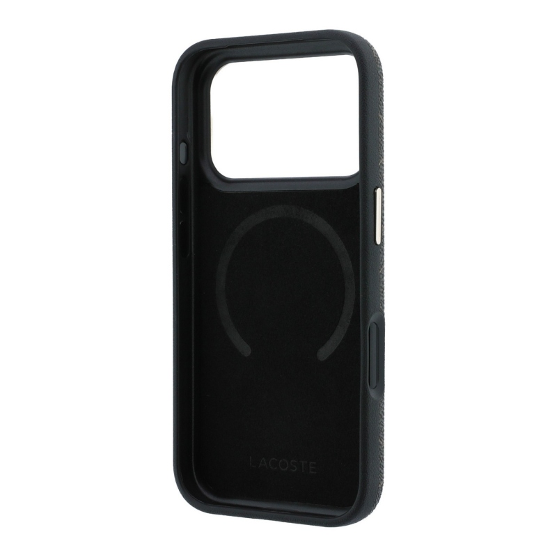 Lacoste PVC Semi Wrap Blend Embossed MagSafe zadný kryt pre iPhone 18 Pro, hnedý