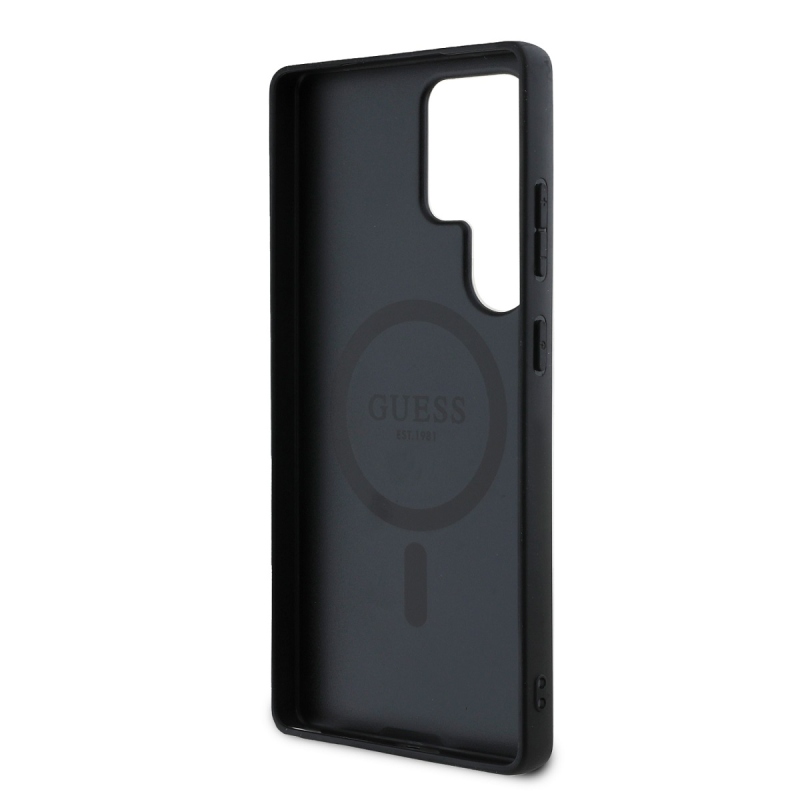Guess PU Leather 4G Colored Ring MagSafe Zadný Kryt pre Samsung Galaxy S25 Ultra Black