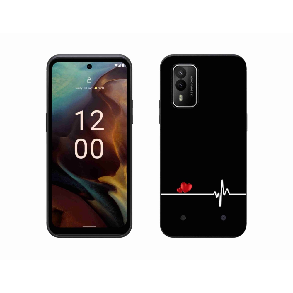 Gélový kryt mmCase na Nokia XR21 - srdce a tep čierne pozadie