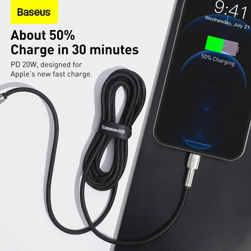 Baseus Cafule Metal Series Dátový Kábel USB-C - Lighting 20W 2m Black