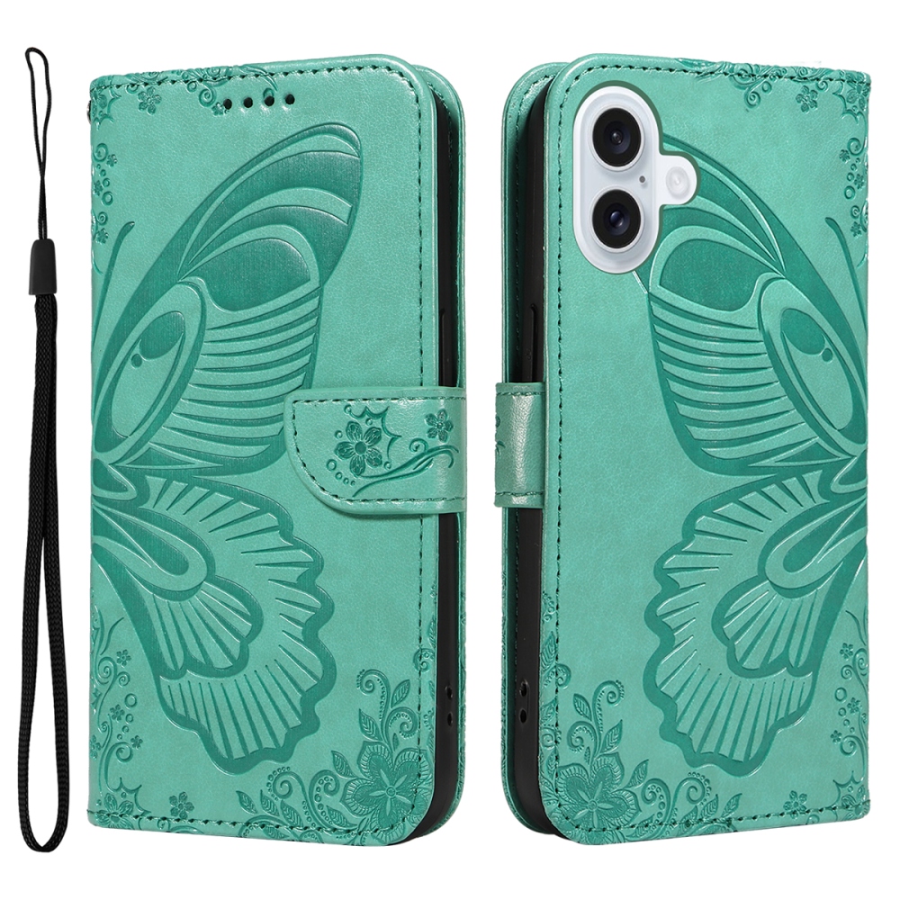 Floral Butterfly knižkové púzdro na iPhone 17 - modrozelené