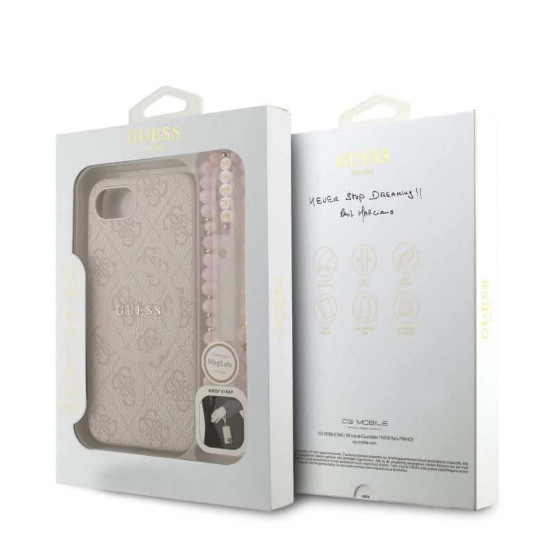 Guess PU Leather 4G Colored Ring Strap MagSafe Zadný Kryt pre iPhone 16e Pink