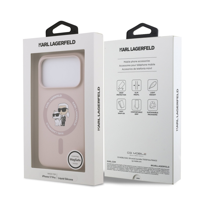 Karl Lagerfeld Liquid Silicone Karl and Choupette MagSafe zadný kryt pre iPhone 17 Pro Pink