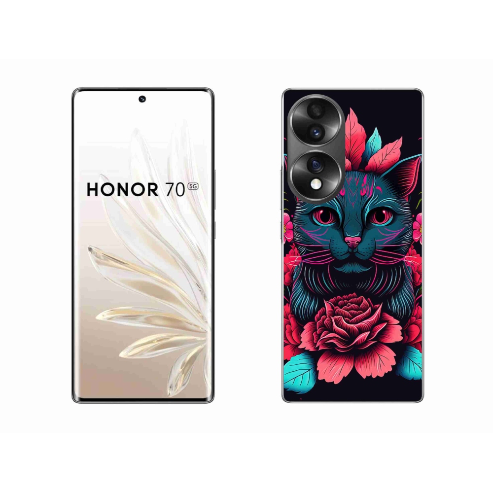 Gélový kryt mmCase na Honor 70 - kvety a mačka