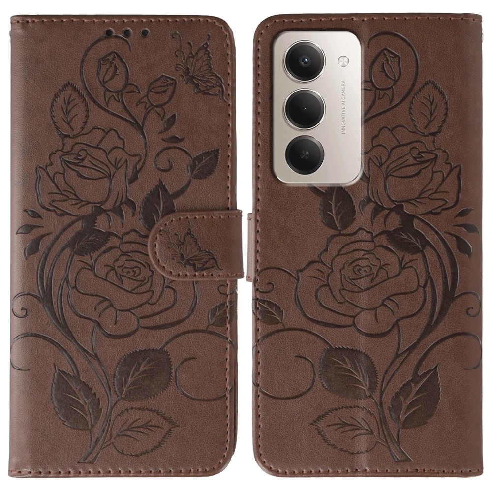 Roses knižkové púzdro na Xiaomi Redmi 15 5G - hnedé