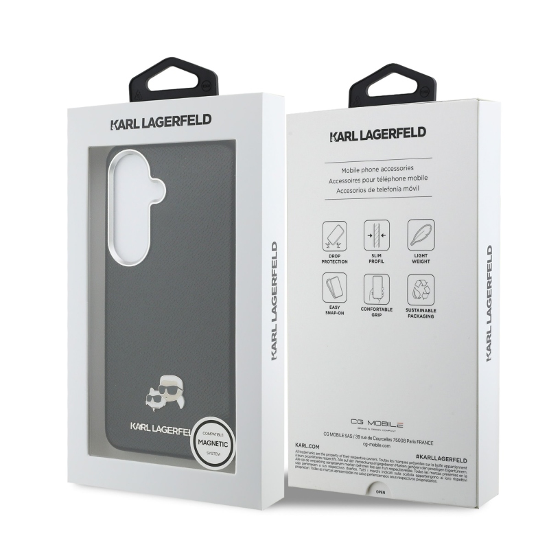 Karl Lagerfeld Grained PU Leather K&CH Heads Magnetic Back Cover pre Samsung Galaxy S26 Black