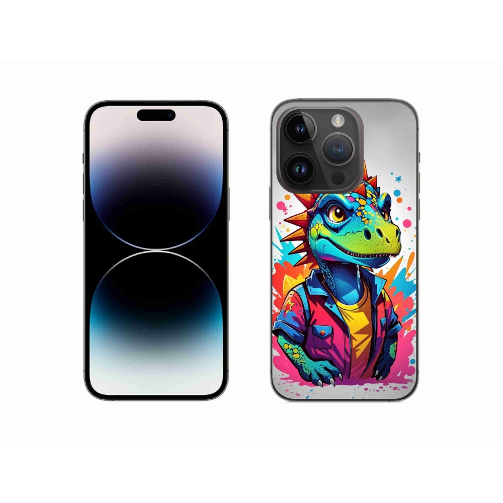 Gélový kryt mmCase na iPhone 14 Pro - farebný dinosaurus