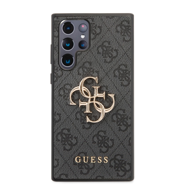 Guess PU 4G Metal Logo Zadný Kryt pre Samsung Galaxy S22 Ultra Grey