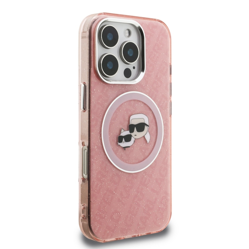 Karl Lagerfeld IML K&CH Heads Repeated Logo MagSafe Zadný Kryt pre iPhone 16 Pro Pink