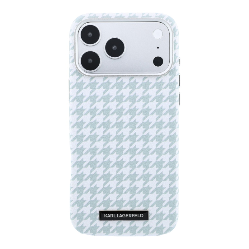 Karl Lagerfeld PU Houndstooth Resin Plate Zadný kryt MagSafe pre iPhone 17 Pro Max Blue