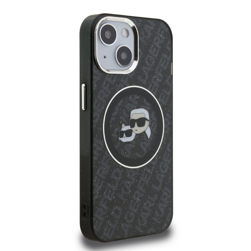 Karl Lagerfeld IML K&CH Heads Repeated Logo MagSafe Zadný Kryt pre iPhone 15 Black