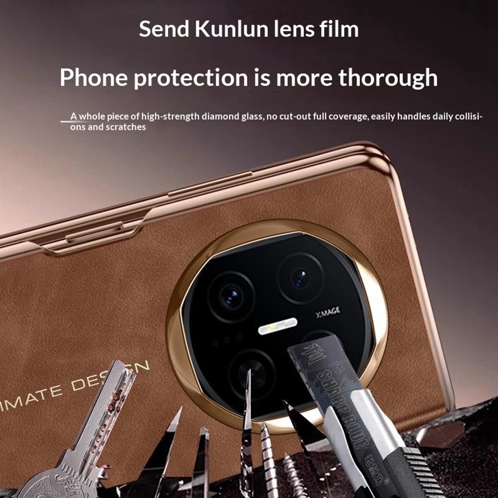 Window plastový kryt s okienkom as umelou kožou na Huawei Mate X7 - hnedý