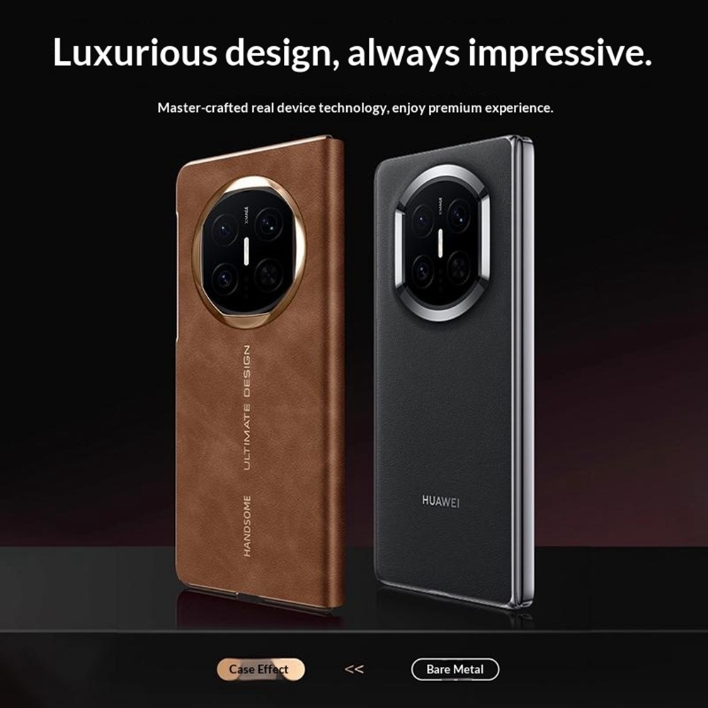 Window plastový kryt s okienkom as umelou kožou na Huawei Mate X7 - hnedý